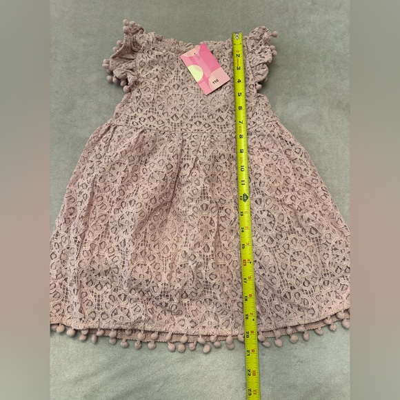 Girls Lace Dress 3T (110) Dusty Pink Pom Trim Knee Length NWT Special Occasion - Picture 3 of 6